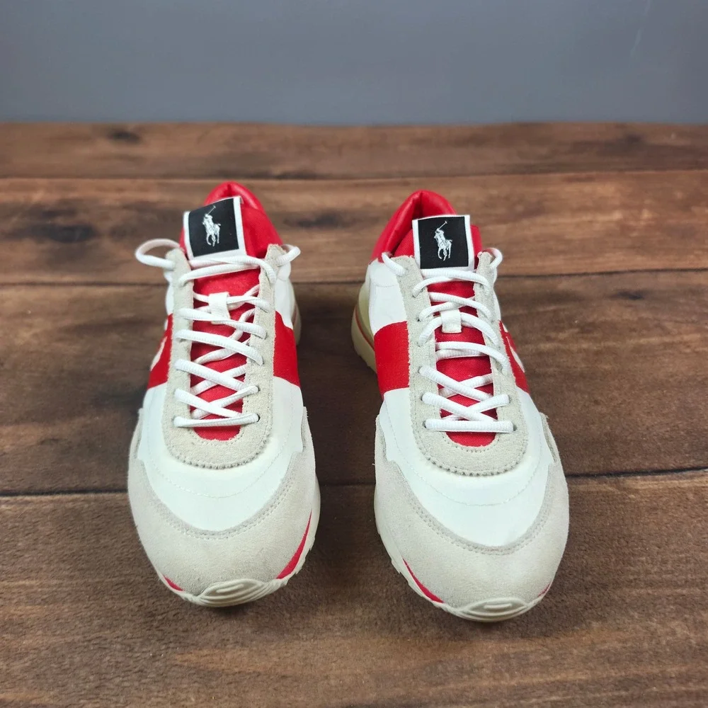 Polo Ralph Lauren Train 89 Sneakers Mens 8 White Red Good Retro Leather Mesh